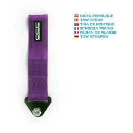 OCC Motorsport OCCRC012 Cinta de Remolque Morada de Nylon con Gancho de Acero, 3000kg, 25x5cm, Uso Racing y Particular