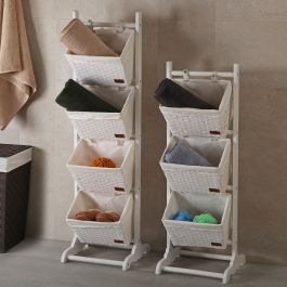 Mueble de Baño 3 Cestas Blanco VERSA 35x102 cm - Madera, Rattan Mueble de Baño 3 Cestas Blanco VERSA 35x102 cm - Madera, Rattan