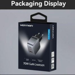 Vention FEXH0-EU Cargador de Pared GaN 70W con 2xUSB Tipo-C y 1xUSB-A Gris para Múltiples Dispositivos