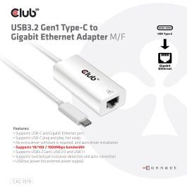 Club3D Adaptador USB 3.2 Tipo C a RJ45 Gigabit LAN St/Bu