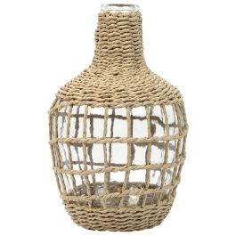Home Deco Factory Jarrón Damajuana de Vidrio con Trenzado de Papel, Colección Natural, Diámetro 16 cm, Altura 25.5 cm Precio: 10.50000006. SKU: B155CTNFVN