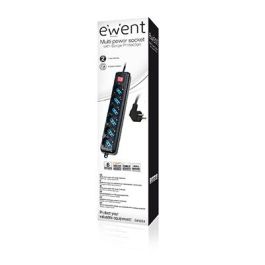 Ewent EW3924 Base múltiple 6 salidas AC Tipo F con protección sobretensión, interruptor ON/OFF, cable 1.5m, 2500W, negro