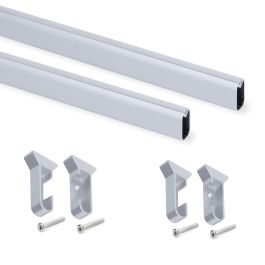 Emuca Lote de 2 barras para armario Silk de logitud 0.75m con soportes, Aluminio y Plástico, Anodizado mate