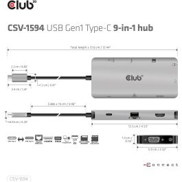 Club3D CAC-1589 USB-C 9in1-HUB HDMI/VGA/2xUSB/USB-C/RJ45/SD PD100W