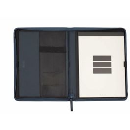 Finocam Portadocumentos Nopal Cremallera A4 Imitación Cuero Azul Marino con Bloc Notas y Bolsillo Interior