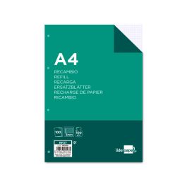 Recambio Liderpapel A4 100 Hojas 100 gr-M2 Cuadro 3 mm Con Margen 4 Taladros