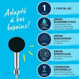 Grohe 27944001 Vitalio Start 110 Set de Ducha - Rociador Lluvia 1 Chorro, Soporte, Flexo 1,75m - Ahorro Agua