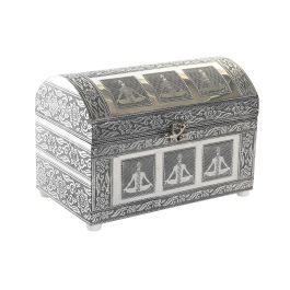 DKD Home Decor Joyero Árabe de Madera y Aluminio, Colección Chakras, Plateado y Verde Jade, 25x15x18 cm