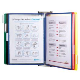 Djois Portacatalogos de pared con 10 fundas DIN A4, colores surtidos, metal, 48x385x260 mm