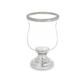 Portavela Copa Abombada Plateada Giftdecor 15.5x25.5x15.5 cm - Cristal y Acero (6 Unidades)