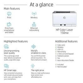 HP 150nw Impresora Láser Color A4 WiFi Ethernet, 600x600 DPI. Impresión 18ppm Negro / 4ppm Color para Hogar/Oficina. HP 150nw Impresora Láser Color A4 WiFi Ethernet, 600x600 DPI. Impresión 18ppm Negro / 4ppm Color para Hogar/Oficina.