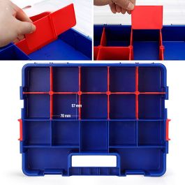 Workpro Organizador Apilable con Tapa, 18 Divisiones, PP Transparente, 382x300x68mm, Azul y Rojo