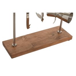 DKD Home Decor Set de 4 Platos Coctel Glam Plateado Natural Inox Acacia 25.5 x 30 cm