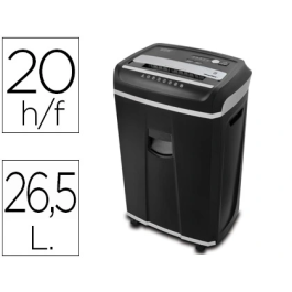 Q-connect Destructora de Documentos Antiatascos Seguridad P-4, Corte 20 Hojas, Papelera 26.5L, Clips, Grapas, Tarjetas, CD