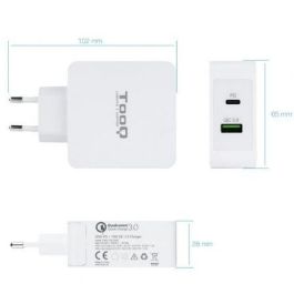 TooQ TQWC-2SC03WT Cargador de Pared 48W con Doble Puerto USB-C Power Delivery y USB-A Quick Charge 3.0 Blanco