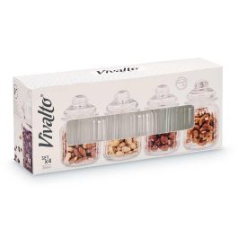 Vivalto Set de 4 Tarros con Tapa de Vidrio Rayado 300 ml - Recipientes Transparentes para Alimentos (12 Unidades)