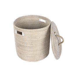 DKD Home Decor Cesta Basicos Seagrass Natural Blanco 42 x 48 x 42 cm