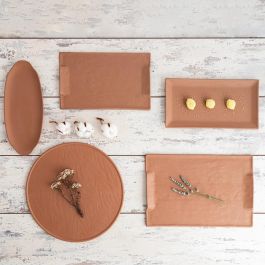 Quid Bandeja Rectangular Mineral Gres Cerámica Terracota Texturizada 15x30 cm (8 Unidades)