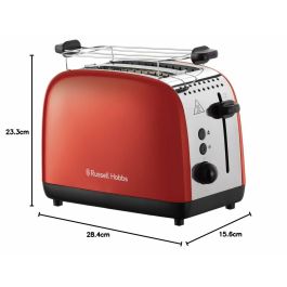 Russell Hobbs 26554-56 Tostador Colours Plus Rojo con Tueste Rápido, Función Levantar y Ver y Calientapanecillos