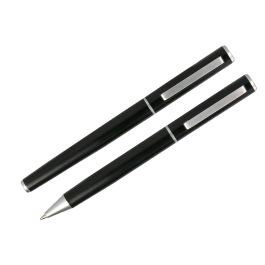 Belius Juego Bolígrafo y Roller Norwich Cuerpo Negro Mate y Detalles Cromados Satinados en Caja Regalo