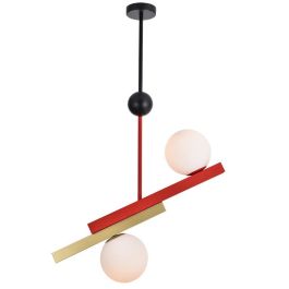 DKD Home Decor Lámpara de Techo Urban Metal y Cristal Negro Blanco 2 Bombillas E27 Largo 20cm Ancho 64cm Alto 120cm