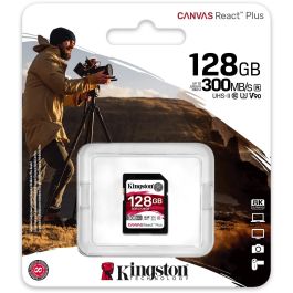 Kingston Tarjeta SDXC Canvas React Plus 128GB UHS-II U3 V90 300MB/s Lectura 260MB/s Escritura para Full HD/4K/8K