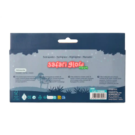 Imaginovo Rotulador fluorescente Safari Glow Neon Animales y Clip Caja de 6 Unidades Surtidas