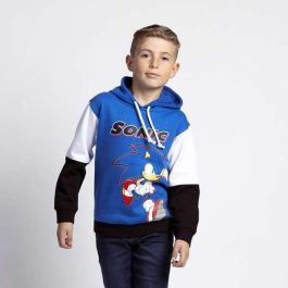 Cerdá Sudadera con Capucha de Algodón Cepillado con Diseño de Sonic para Niño, Talla 8 Años, Azul