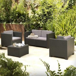 Conjunto jardin diva tropea grafit 4 piezas antracita + cojines