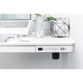 DIGITUS Escritorio Eléctrico Altura Regulable con Cajón y USB, Oficina/Home Office, 120x60cm, Blanco