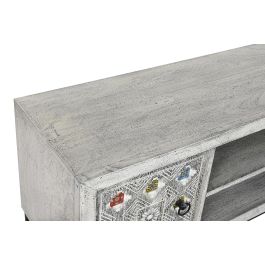 Mueble de TV DKD Home Decor Blanco Beige Gris Multicolor Cerámica Madera de mango 130 x 40 x 56 cm