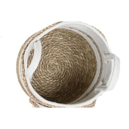 DKD Home Decor Cesta Boho de Seagrass y Algodón Blanco Natural 30x30x30 cm – Set de 3 Cestas Decorativas