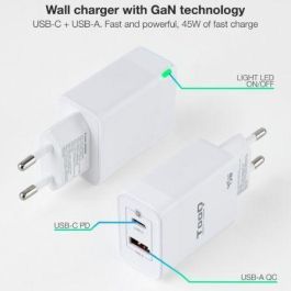 TOOQ CARGADOR DE PARED GaN USB-C/PD + USB-A/QC 45W