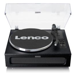 Lenco LS-430BK Tocadiscos de tracción por correa con Bluetooth 5.0 y Altavoces, 33/45 RPM, Imitación Piel, Negro