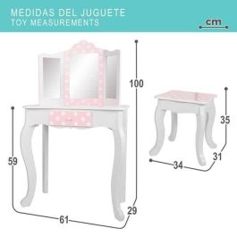 Tocador belleza de madera con lunares blanco y rosa 63x29x100 cm Tocador belleza de madera con lunares blanco y rosa 63x29x100 cm