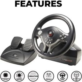 Subsonic Volante de Conducción Universal Cableado con Pedales y Paletas 180° Compatible Switch, PS4, Xbox One, PC