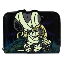 Loungefly Cartera/Billetera Snoopy Mummy Piel Vegana con Cremallera, Detalles Bordados/Relieve, 4 Ranuras Tarjetas, 12.5x10cm