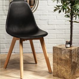 Home Deco Factory Silla STOCKHOLM Escandinava Negra Charles Eames Diseño Tulip Beech Madera Plástico 45.8x51.4x84.6 cm
