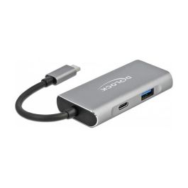 DeLOCK Hub USB 3.2 Gen 2 Tipo C Externo - 10 Gbps con 3 Puertos USB-A y 1 Puerto USB-C, Aluminio, Color Negro/Gris, Longitud de Cable 0.12 m