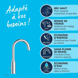 Grohe 24330001 Mezclador Monomando de Lavabo Cromo Caño Alto Ahorro de Agua Talla L