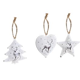 DKD Home Decor Set de 10 Decoración Colgante Navidad Moderna Blanco Metal 12 x 3 x 12 cm