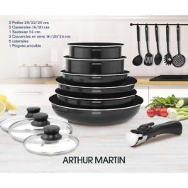 Arthur Martin Batería de Cocina Extraíble 15 Piezas Antiadherente PFOA Free de Aluminio, Apta Inducción y Horno 16-26 cm