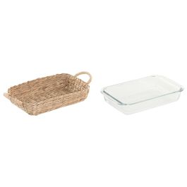 DKD Home Decor Bandeja Básicos de Cristal y Fibra Natural 16 x 33 x 6 cm (16 Unidades)