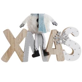 DKD Home Decor Decoración Navidad Alpina Madera Poliéster Natural Azul 20 x 20 x 2 cm (6 Unidades)