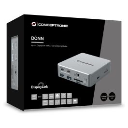 Conceptronic DONN25G Docking Station USB-C 15 en 1 con 2x HDMI, Ethernet, Lector de Tarjetas y Puerto Audio - Plata