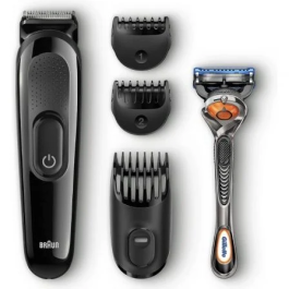 Braun SK3000 Cortapelos Inalámbrico Recargable con Batería, 4 en 1 para Barba y Cabello, 4 Accesorios y 13 Longitudes, Negro
