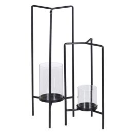 Portavelas 18,5 x 16,5 x 50 cm Cristal Negro Metal (2 Unidades) Precio: 24.50000014. SKU: S8802441