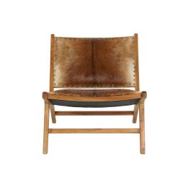 DKD Home Decor Butaca Colonial Marron Blanco Teca Piel 78 x 68 x 65 cm