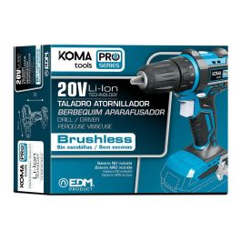 Taladro atornillador 20v brushless (sin batería ni cargador) portabrocas ø10mm 18,5x19,6cm pro series battery koma tools