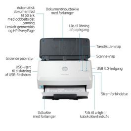 HP 3000 s4 ScanJet Pro Escáner de Alimentación de Hojas, Rápido 40 ppm/80 ipm, ADF 50 Páginas, Ideal para 4.000 Páginas al Día